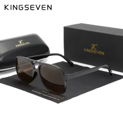 KINGSEVEN Classic Vintage Retro 70s Sunglass, N7129, Brown Black