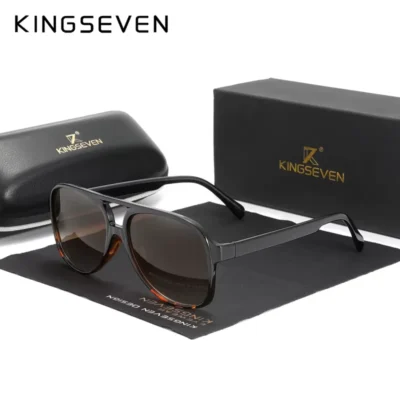 KINGSEVEN Classic Vintage Retro 70s Sunglass, N7129, Leopard Brown